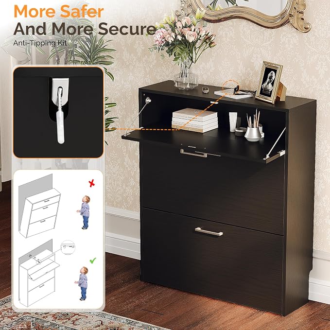 VINGLI Set of 2 Black Shoe Cabinet - Image 8