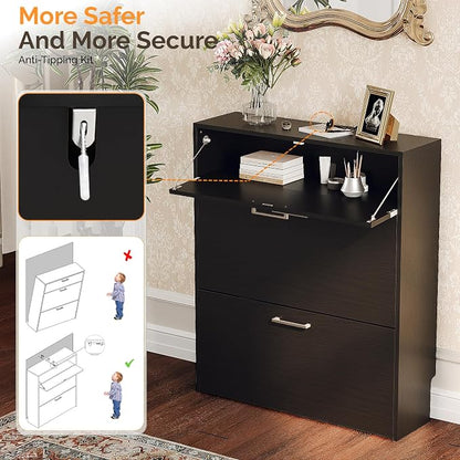 VINGLI Black Shoe Cabinet for Entryway, Modern Slim Shoe Rack Storage - Image 8