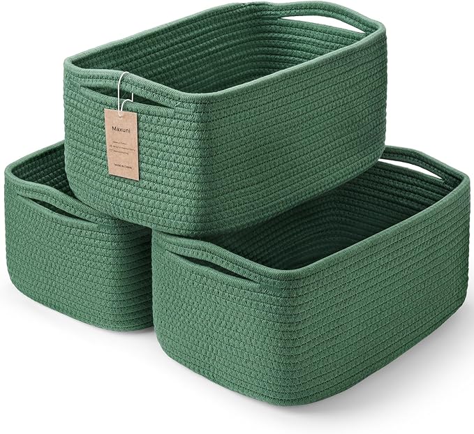 3-Pack Shelf Baskets for Organizing, Closet Organizer Bins, Small Woven Baskets by MaxuniTechLife