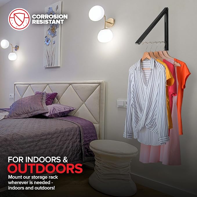 Single Foldable Clothing Rack, Wall-Mounted Retractable Clothes Hanger - Image 7