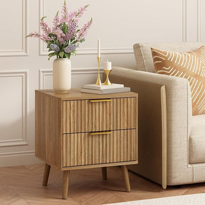 CARPETNAL Fluted Nightstand Set of 2, Walnut Bedside Table - Image 8
