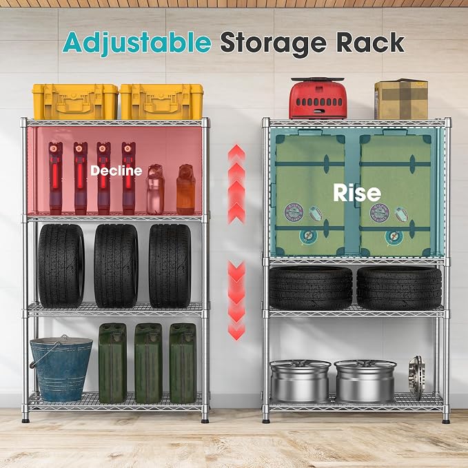 4- Shelf Storage Shelves Metal Shelving Unit Adjustable 4 Tier Wire Shelving - Image 5