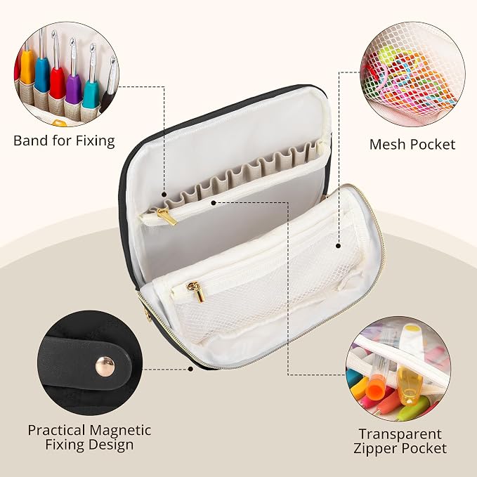 BAGCRAZY Stand-Up Crochet Hook Case Organizer, Travel Craft Holder - Image 3