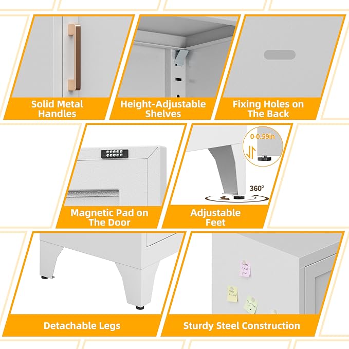 67"H White Metal Locker with 1 Lockable Door and 4 Adjustable Shelves - Image 8