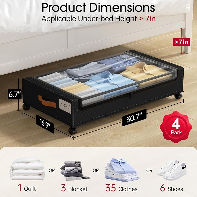 Yecaye 4 Pack Under Bed Storage - Image 2