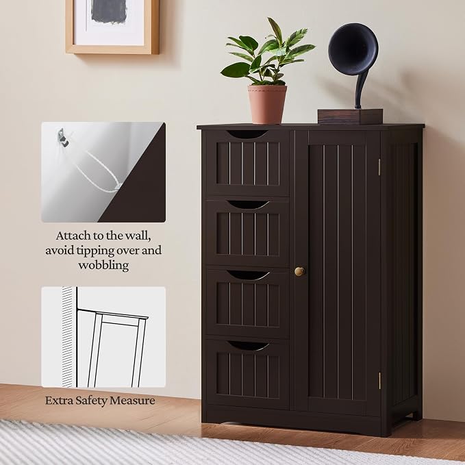 Yaheetech Wooden Bathroom Floor Cabinet, Side Storage Organizer Cabinet - Image 4