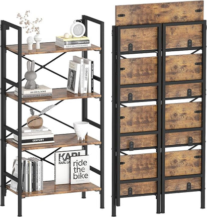 Homeiju Folding Bookshelf, 4 Tier Bookcase Foldable Shelf by Homeiju