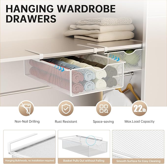 2 Pack Closet Pull-Out Baskets Organizer, - Image 3