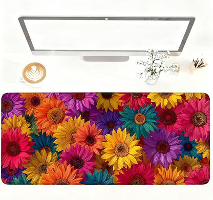 Colorful Floral Mouse Pad – Large Extended Desk Mat 35.43 x 15.75 in – Bright by LEIWEIHOPE