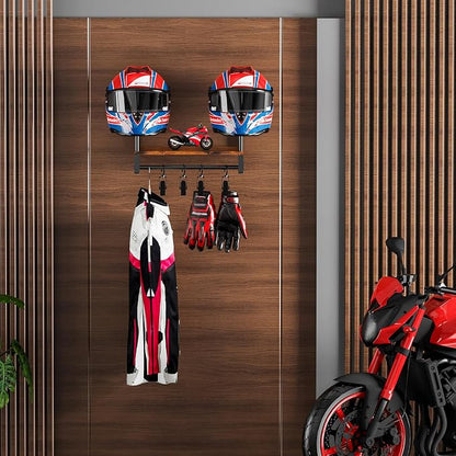 Automotive Helmet Holder Wall Mount, Solid Wood and Metal Helmet Rack - Image 7