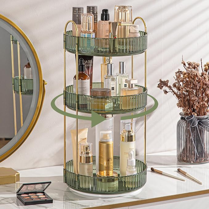 Rotating Makeup Organizer for Vanity, High-Capacity Skincare Clear Make Up by SHUANGQING