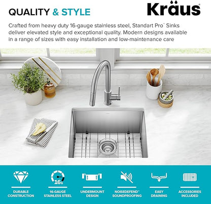 Kraus KHU101-21 Standart PRO 16 Gauge Undermount Single Bowl Set, 21 Inch - Image 4