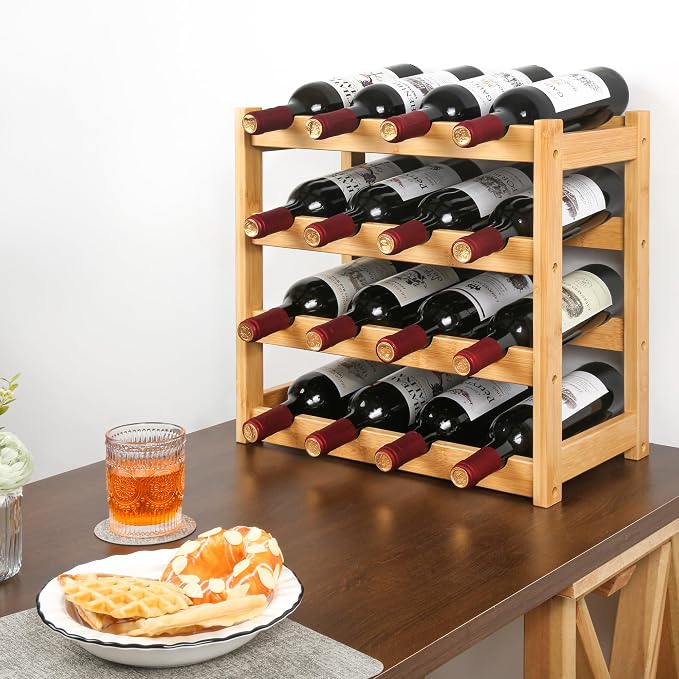 VASMIA Wine Rack, 4-Tier Bamboo Wine Racks Countertop, Sturdy and Durable Wine - Image 2