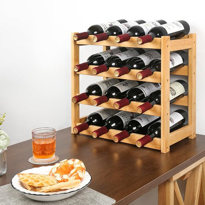 VASMIA Wine Rack, 4-Tier Bamboo Wine Racks Countertop, Sturdy and Durable Wine - Image 2