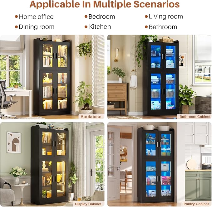 Unikito Display Cabinet with Glass Doors, Glass Display Case with 5-Tier - Image 7