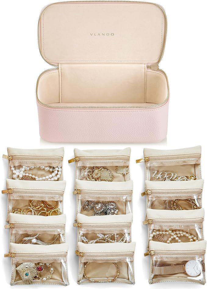 Vlando Jewelry Box with 12 Velvet Jewelry Bags Travel Jewelry Case by VLANDO