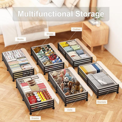 Under Bed Storage with Wheels-Large Bamboo Underbed storage Containers with - Image 6