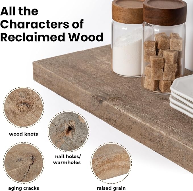 Floating Shelves, 8 Inch Deep Rustic Solid Reclaimed Wood Wall Shelves - Image 4