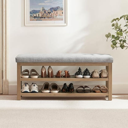 Zihanhome Shoe Rack Bench with Cushion, 2 Tier Solid Wood Storage Bench by Zihanhome