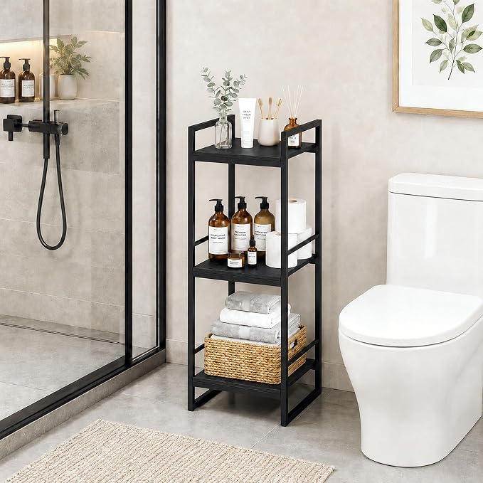BYFU 3 Tier Bathroom Storage Open Shelf Black Metal Corner Storage Rack | 33.5" - Image 2
