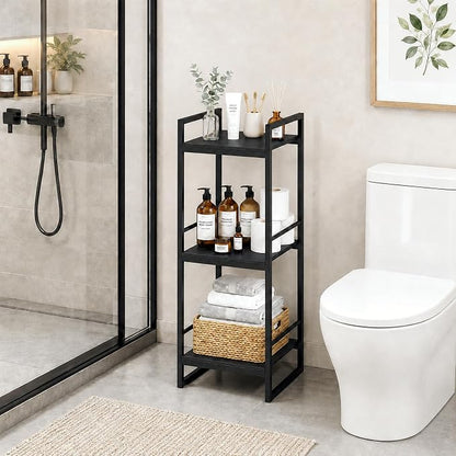 BYFU 3 Tier Bathroom Storage Open Shelf Black Metal Corner Storage Rack | 33.5" - Image 2