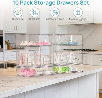 Vtopmart 10 Pack Baby Bottle Organizer Set, Stackable Storage Drawers Ideal - Image 3