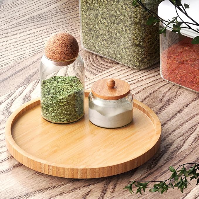 Lazy Susan Organizer for Kitchen, Bamboo Turntable for Cabinet, Small（Natural） - Image 3