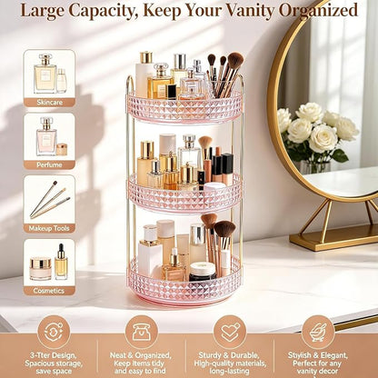 Fangoo 3 Tiers Pink Rotating Makeup Organizer - Image 7