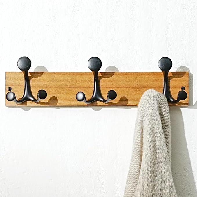 SKOLOO 17-Inch Light Brown Wood Coat Rack Wall Mount - Image 2