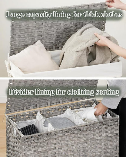 Laundry Hamper with Lid Laundry Basket 132 L Wicker Clothes Hamper, Handwoven - Image 3