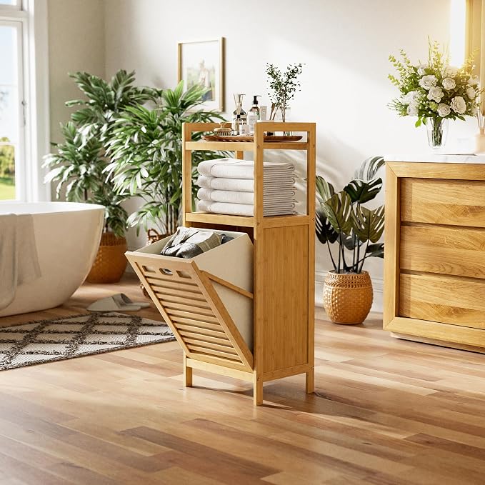 HITNET Tilt Out Laundry Hamper, Bamboo Laundry Basket - Image 2