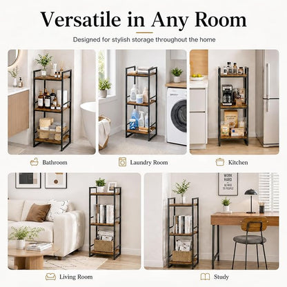 BYFU 3 Tier Bathroom Storage Open Shelf Rustic Brown Metal Corner Rack | 33.5" - Image 7