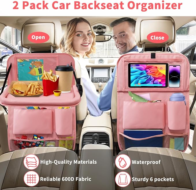 Car Backseat Organizer with Tray, Seat Back Table Holder with 6 Storage Pockets - Image 5