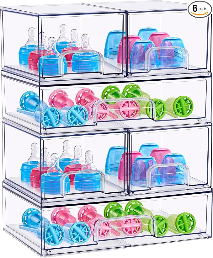 Sorbus Stackable Acrylic Storage Drawers – 4 Small + 2 Wide – 6 Pack Clear by Sorbus