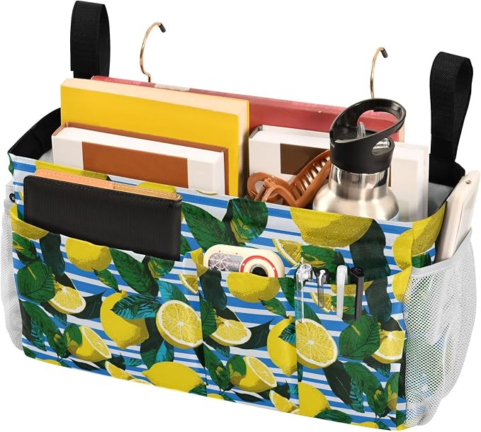 White and Blue Striped Lemons Bedside Caddy - Image 3