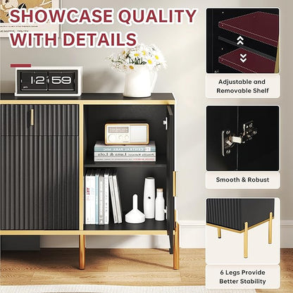 60" Fluted Buffet Cabinet with Storage, Modern Buffets & Sideboard with 2 - Image 3