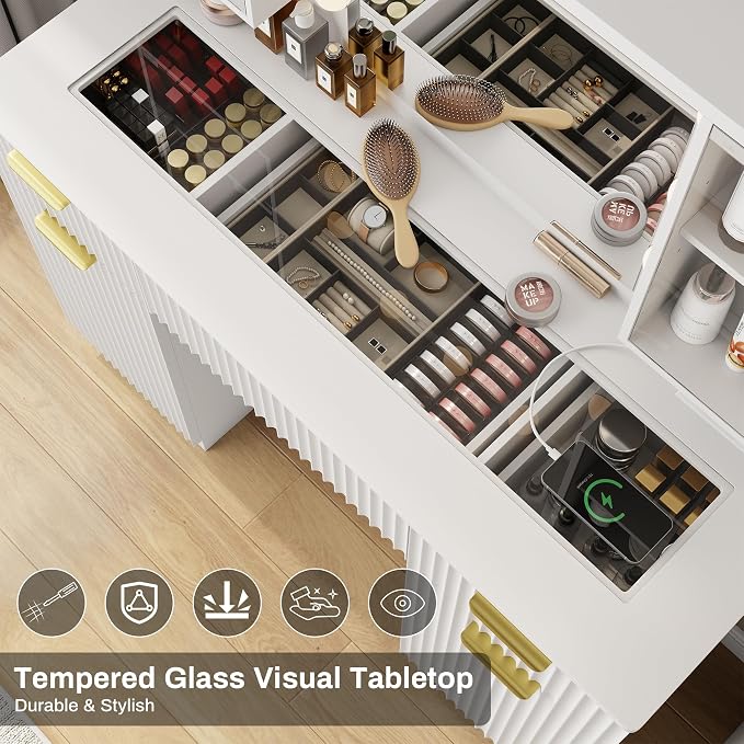 ONME Fluted Makeup Vanity Desk - Image 4