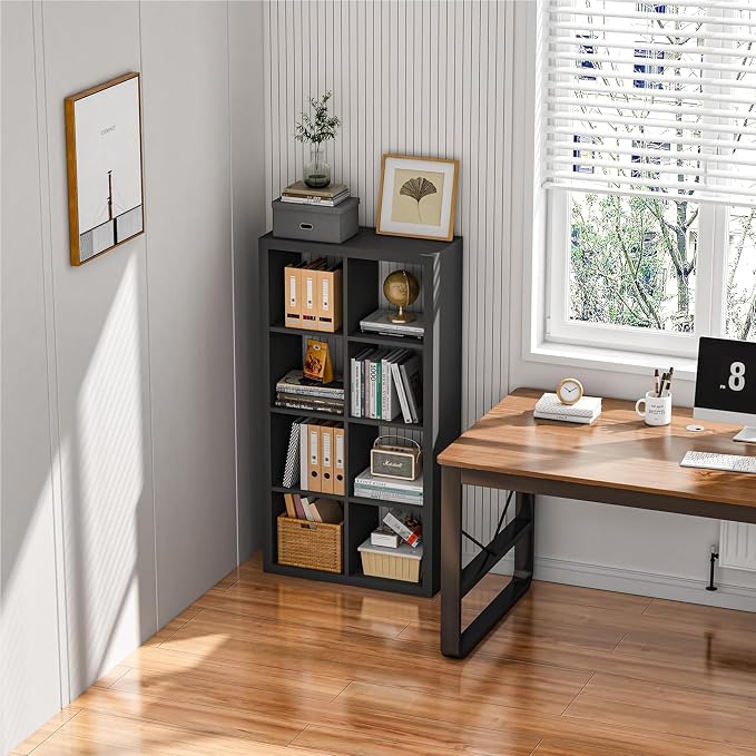 furtble Bookshelf with Storage Bins, 6 Cube Storage Organizer, Modern Wood - Image 8