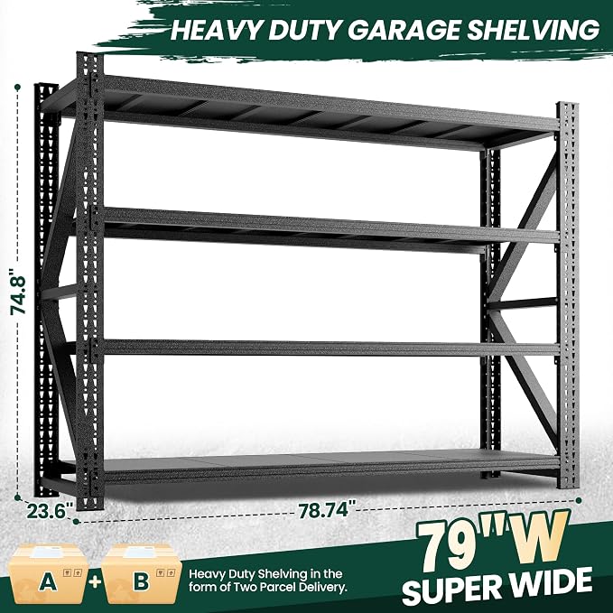 Heavy Duty Garage Storage Shelves 8000LBS Capacity, 4-Tier Adjustable - Image 2