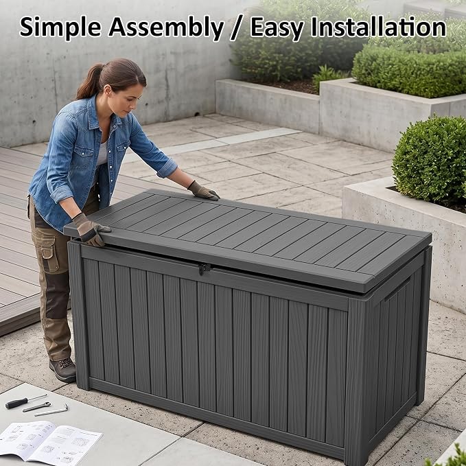 PatioZen 200 Gallon Deck Box, Outdoor Storage Box, Large Deck Box, Waterproof - Image 7