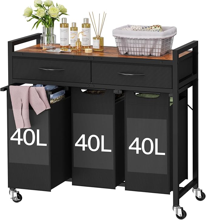 Laundry Sorter 3 Section, 120 L Laundry Hamper by FIONESO