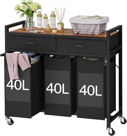 Laundry Sorter 3 Section, 120 L Laundry Hamper by FIONESO
