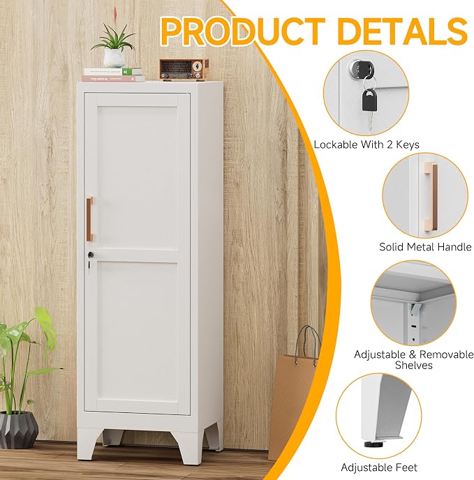 46"H White Metal Locker Set of 2, Small Locking Cabinet - Image 4