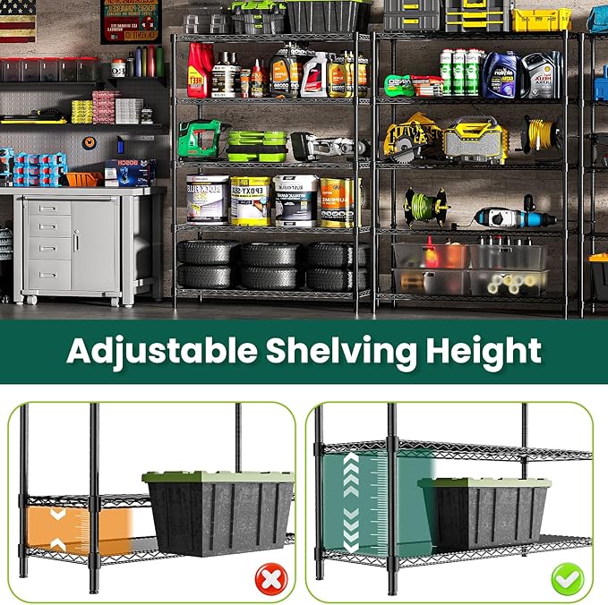 48" W Storage Shelves 5-Tier Wire Shelving, 1875LBS Adjustable Metal Shelving - Image 6
