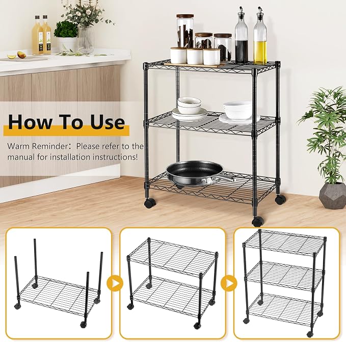 3-Tier Storage Shelves Steel Plant Stand Household Sturdy, Mesh Metal Storage - Image 6