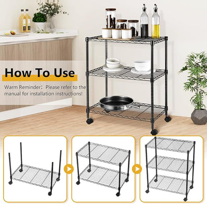 3-Tier Storage Shelves Steel Plant Stand Household Sturdy, Mesh Metal Storage - Image 6