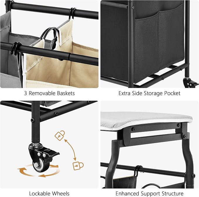 Hoctieon 3 Section Laundry Sorter Cart - Image 7