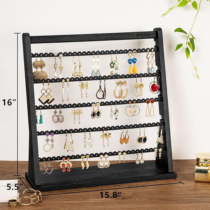 Poyilooo Earring Holder Organizer, Rustic Wood Earring Holder Stand, 5 Layer - Image 6