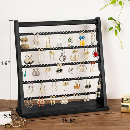 Poyilooo Earring Holder Organizer, Rustic Wood Earring Holder Stand, 5 Layer - Image 6
