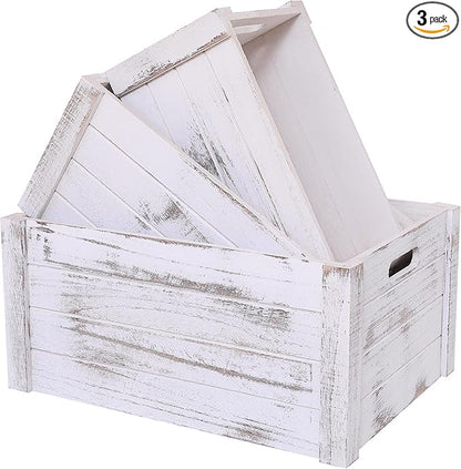 Farmhouse Antique White Wooden Crate by SENRYEE